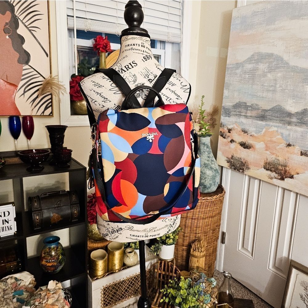 POABA Geometric Multicolored Convertible Anti - Theft  Backpack.